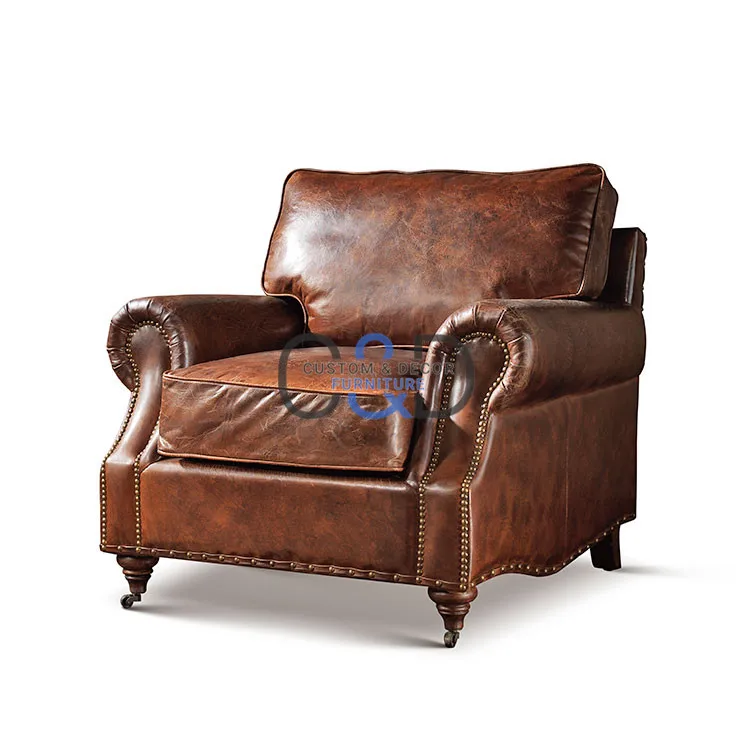 
american classic living room furniture genuine leather single seat sofa chair 