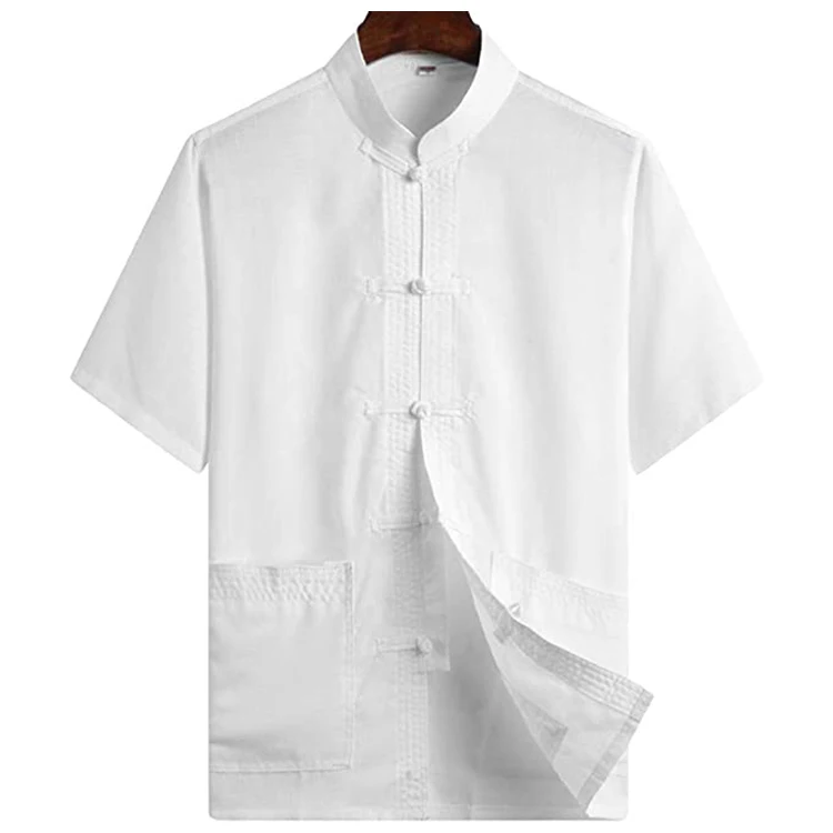 2022 Chinese Traditional Clothing Mandarin Collar Linen Cotton Casual shirts Tang Suit Kung Fu Short Sleeve Shirt for Men