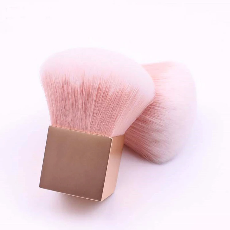New Style Single Gold Powder Kabuki Makeup Brush with Mushroom Shape and Ultra Soft Pink Fiber Blusher Powder Cosmetic Brush