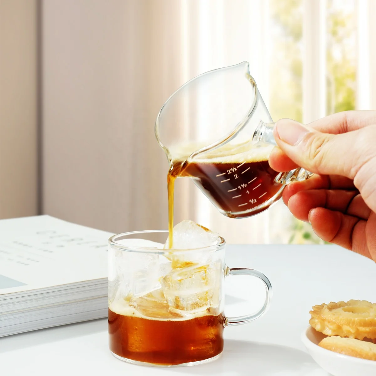 BCnmviku 70ML/2.4oz Double Spout Measuring Cup Kitchens Utensils Multi-Purpose Kitchenware For Coffee Baking Dishwasher Safe