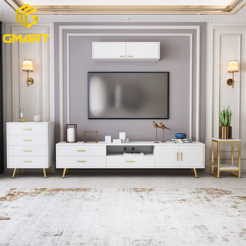 Gmart Customized Size Panel Italian Bedroom Furniture Set Large Size 71 80in Solid Wooden Tea Table and Tv Cabinet Combination