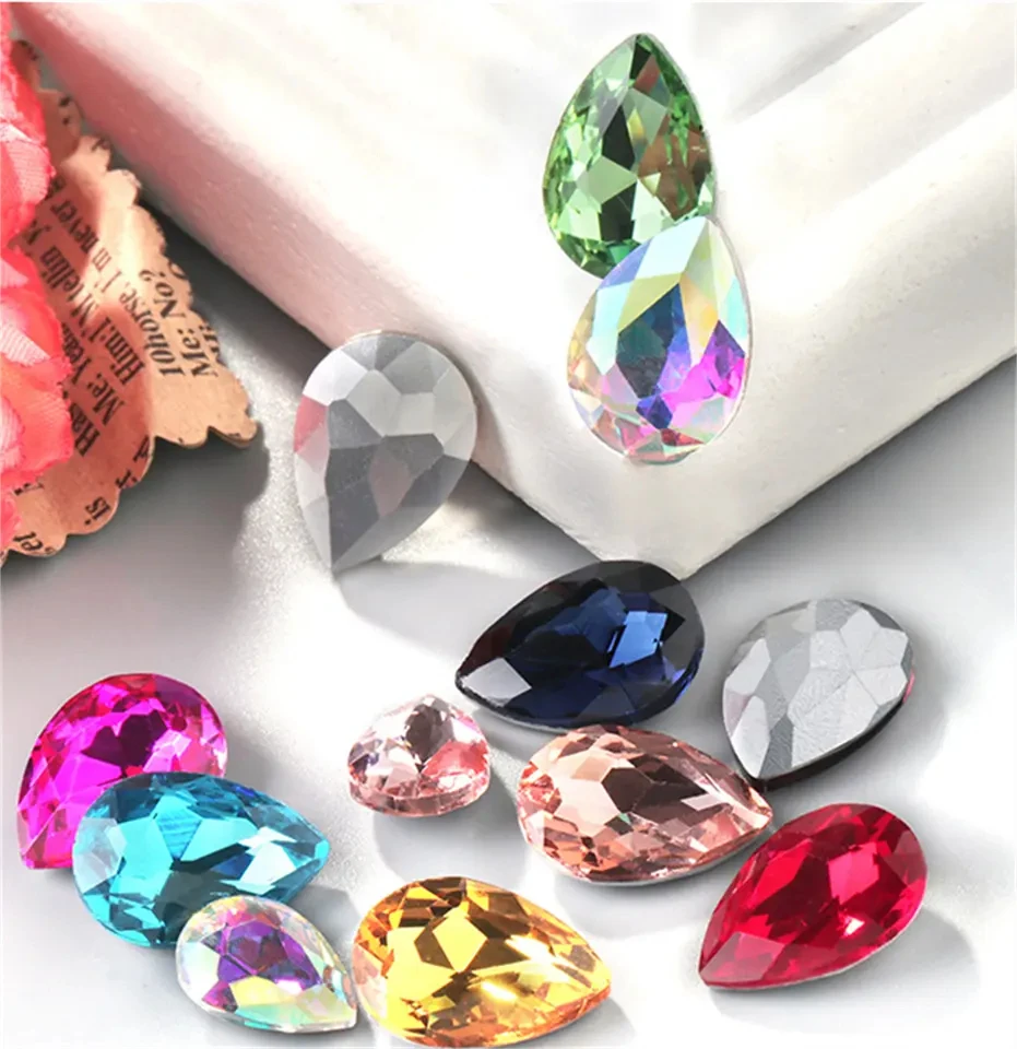 Best Choice High Quality Water Drop Glass Pointback Strass Glass Rhinestone Bulk Droplet Rhinestone For Diy Jewelry Making