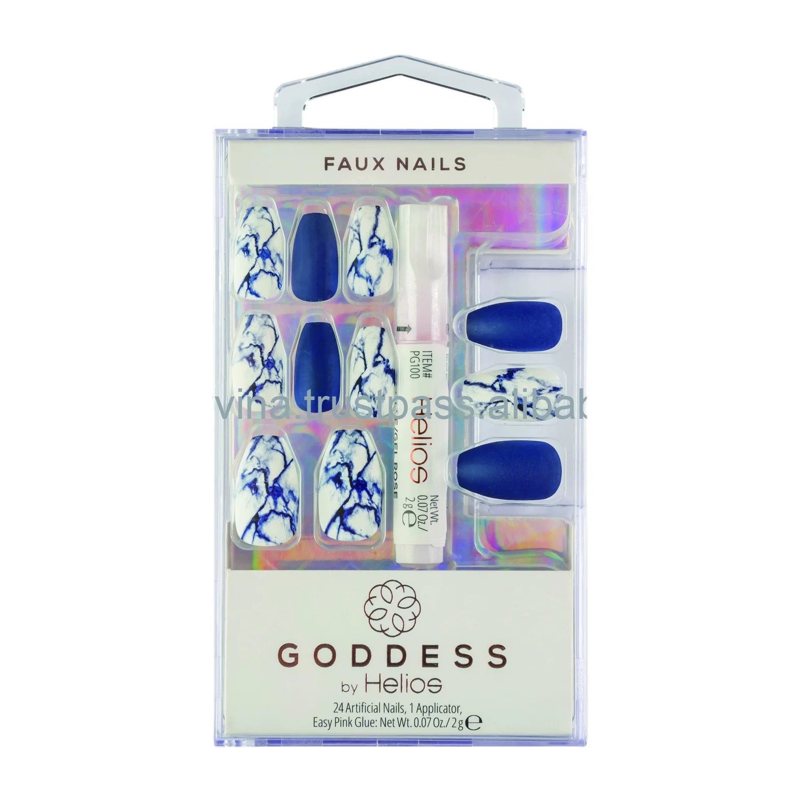 Накладные ногти HELIOS с белым и синим мрамором, матовые искусственные ногти