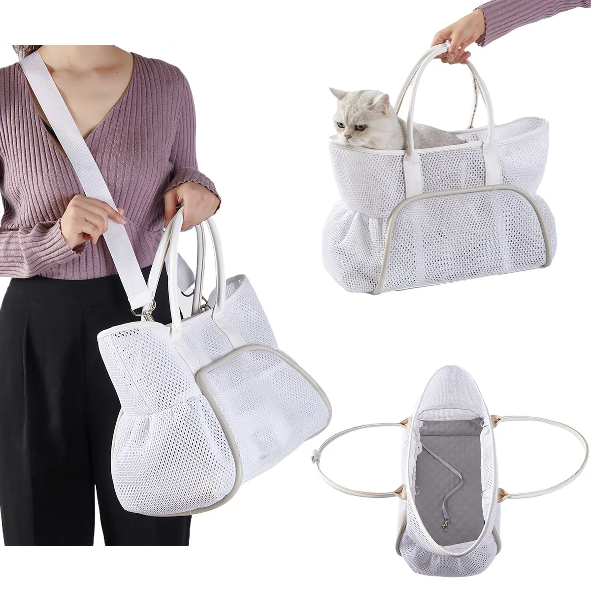 Outdoor Travel Portable Breathable Mesh Pet Carrier Bag Large Capacity Multifunctional Soft Cat Bags