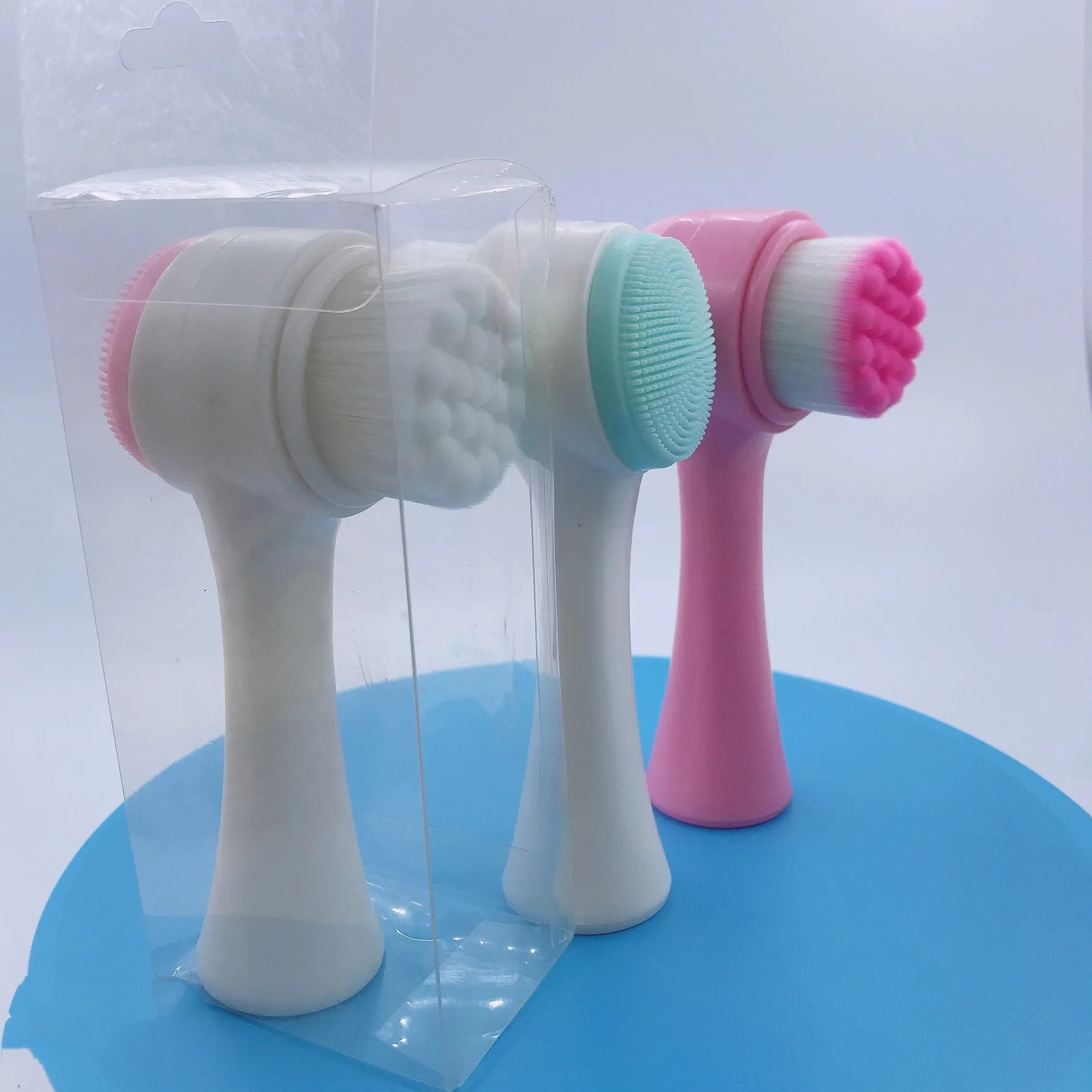 Silica Gel Soft Bristle Station Cleansing Brush 3D Double Face Cleansing Brush Manual Cleansing Brush Deep Cleaning
