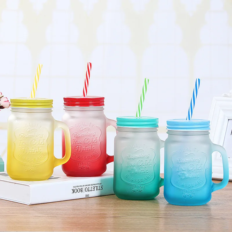 16 oz decorative wide mouth mason jar coloured juice mason jars drinking glass wholesale cover handles and straw metal lids