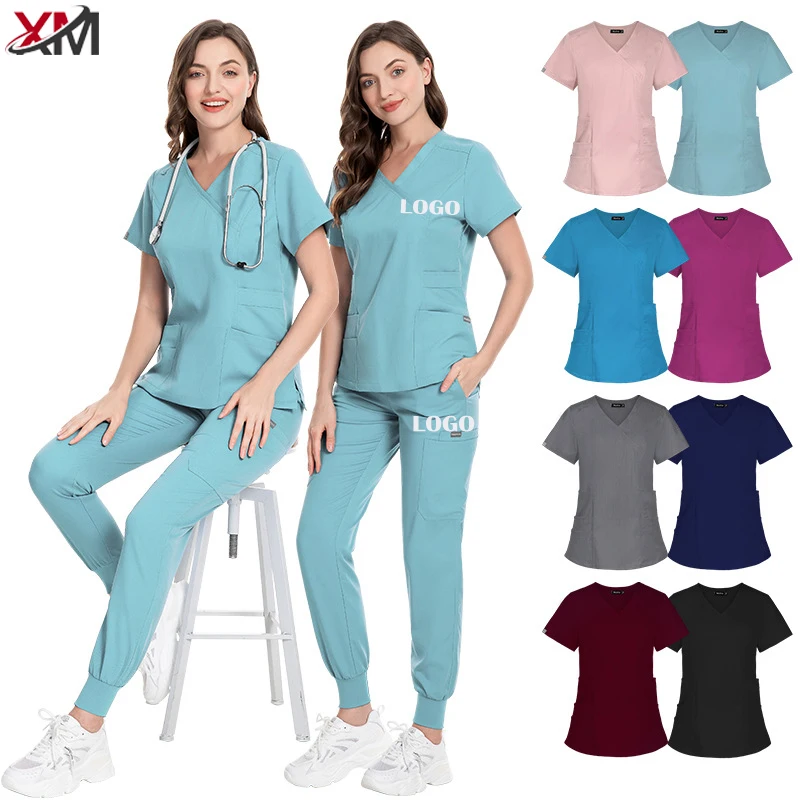 2024 New Design Custom Logo Hair Salon Doctor Jogger Sets Female Scrub Uniforms Sets Nursing Medical Scrubs Hospital Uniforms