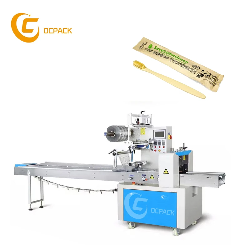 Horizontal flow toothbrush packing machine for toothbrush