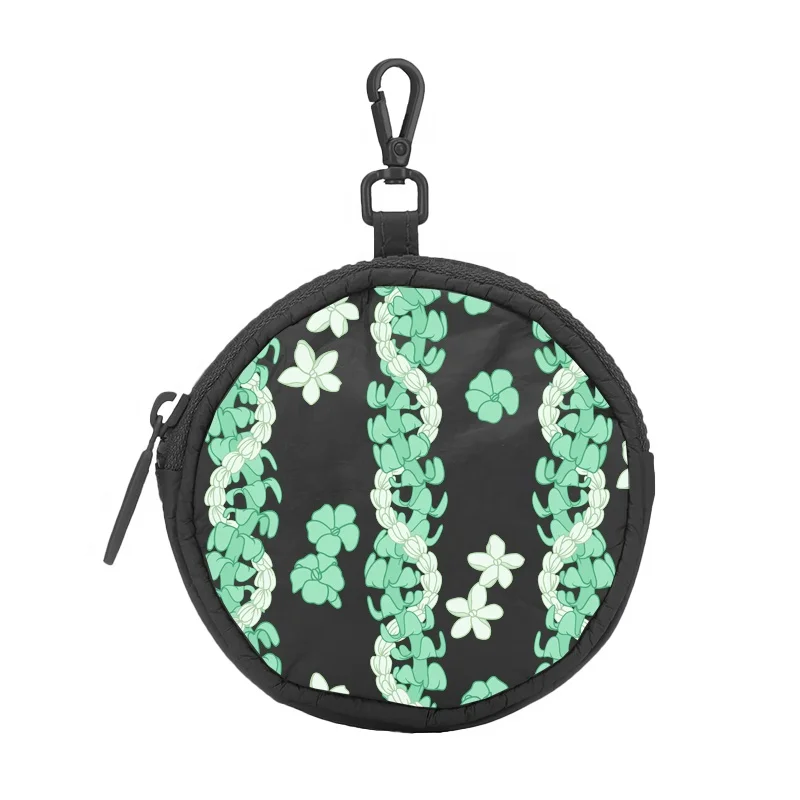 Eco Friendly Fashion Mini Hawaiian Round Coated Tyvek Coin Purse Lipstick Data Line Portable Coin Purse