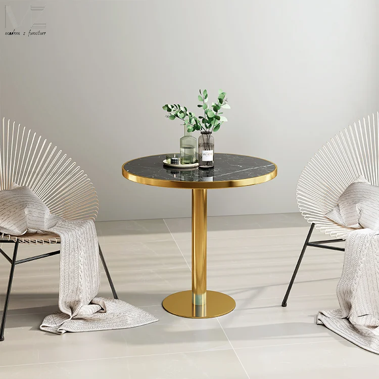OEM/ODM Luxury Modern Design Home Furniture Restaurant Sets Stainless Steel Gold Base Round White Marble Dining Table