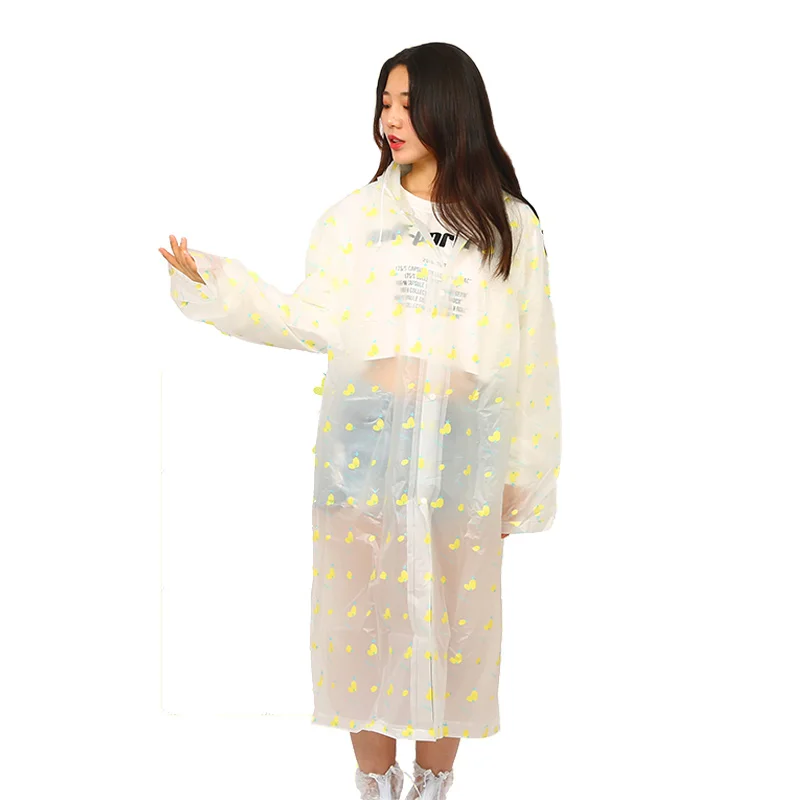 transparent waterproof emergency printed fabric raincoat for men with rain hat