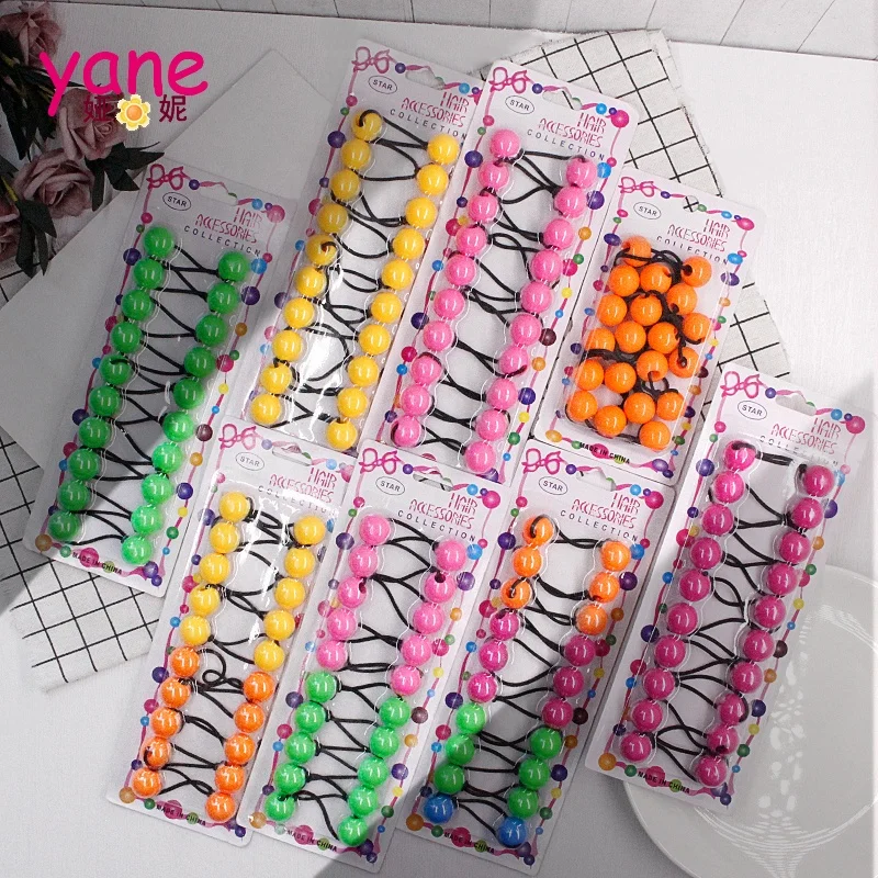 Classical hair bands with ball and beads set 10 pieces set and 20MM size and custom elastic hair bands set for kids