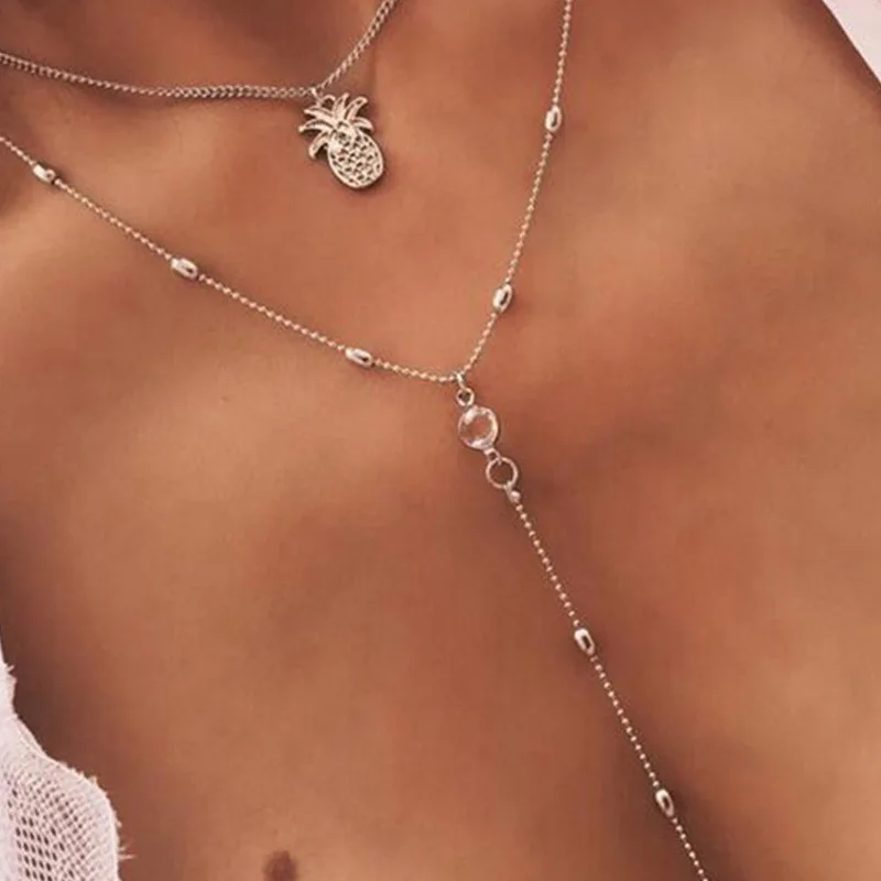 
Fashion Multi Layer Pineapple Necklace Set Bohemia Gold Bead Double Chai Necklace For Women Jewelry Gifts Party Gifts 