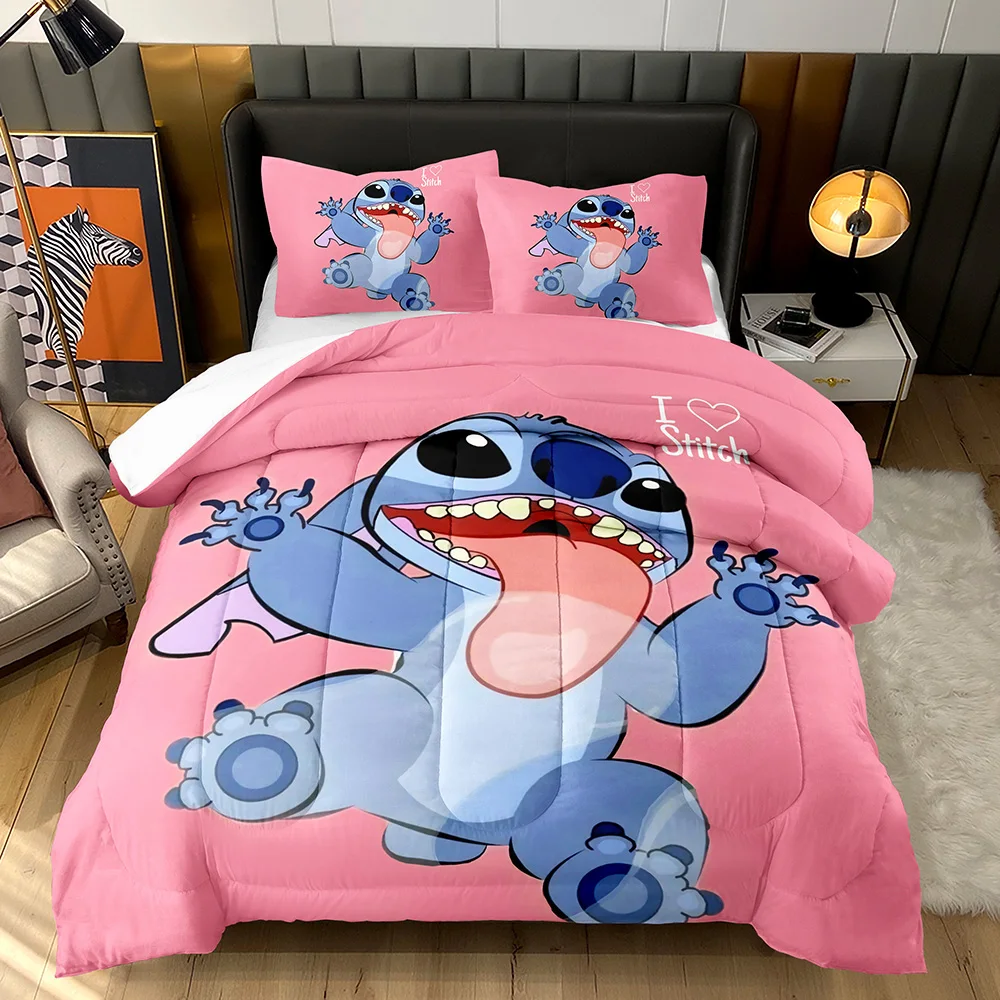 Cartoon 3D little monster Stitch starry sky printed quilt suitable for teenagers fluffy comforter set
