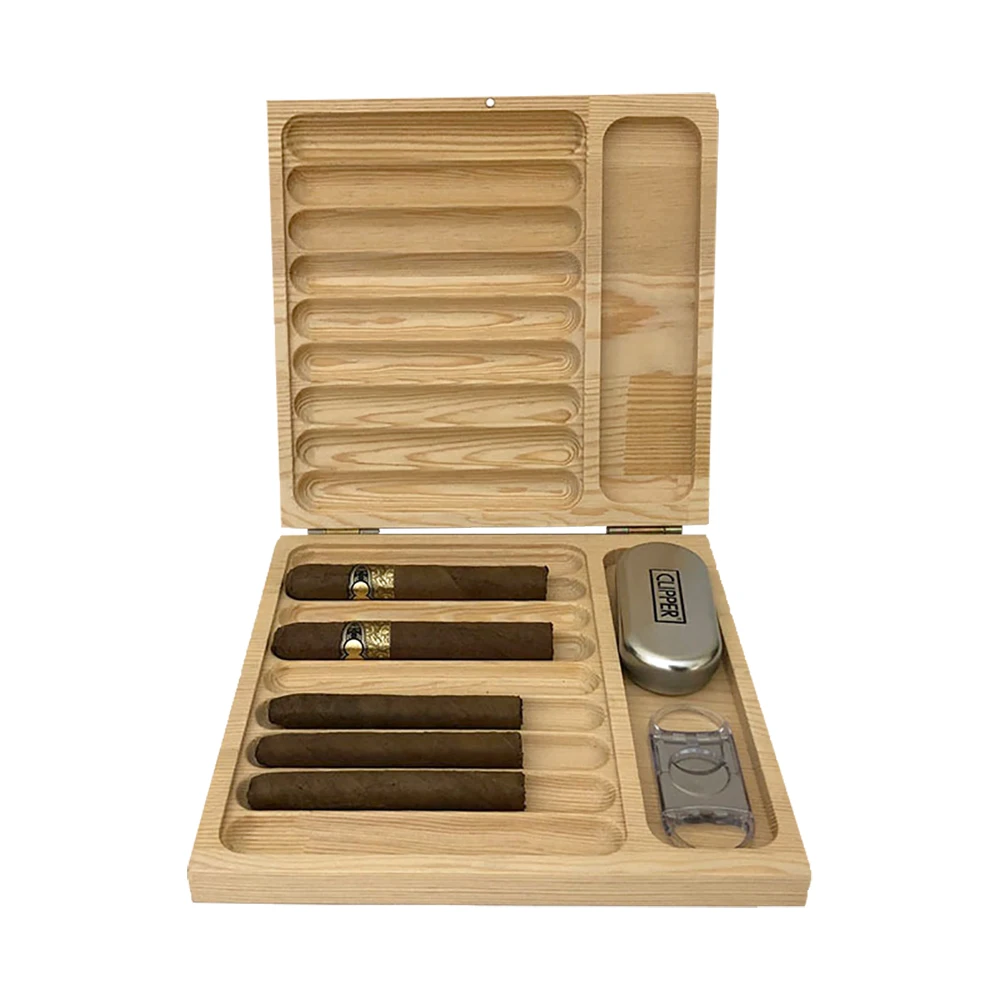 custom hot sale laser logo gift set cigar storage solid wood package wooden gift box set for man