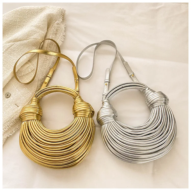 New Fashion Luxury Designer Rainbow Mini Handbag Woven Noodle Rope Knotted Pulled Clutch Bag  for Women