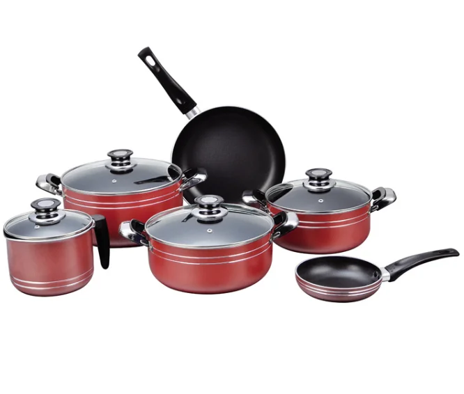 6 PCS Cooking Pot Set Frying Pan Non-stick Color Nonstick Aluminum Pot Set/Stretch Pot Milk Soup Pot Set/Plastic Powder Pot Set