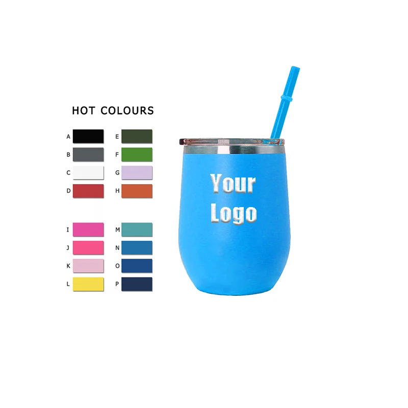 Topnovo Factory Custom Logo 8oz 12oz  Egg Insulated Stainless Steel Stemless Wine Tumbler Glasses With Lid And Straw Gift Set