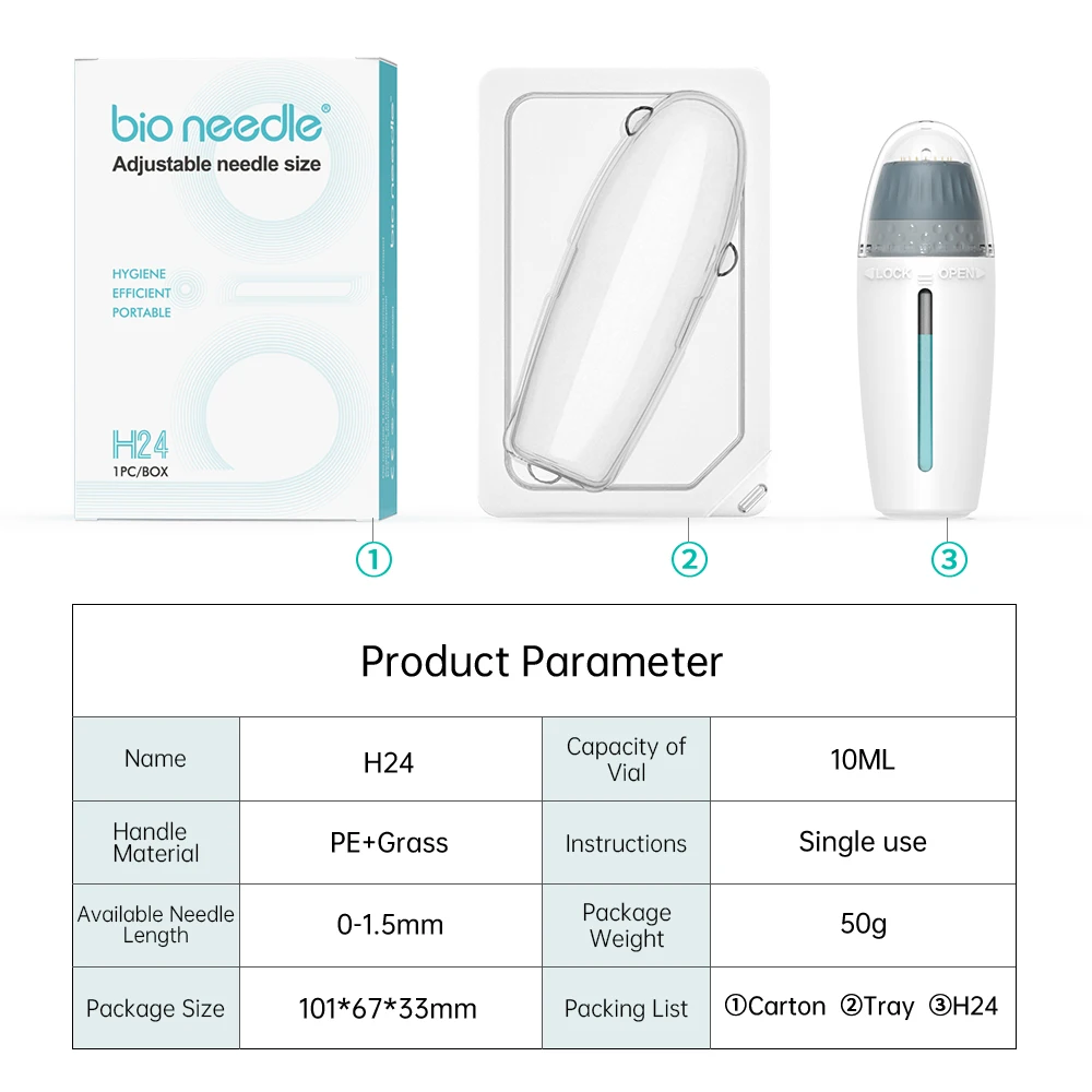 New Trending  Bio Needle H24 Cosmetics Portable Tool and Serum Applicator Mesotherapy Treatment Good Effect