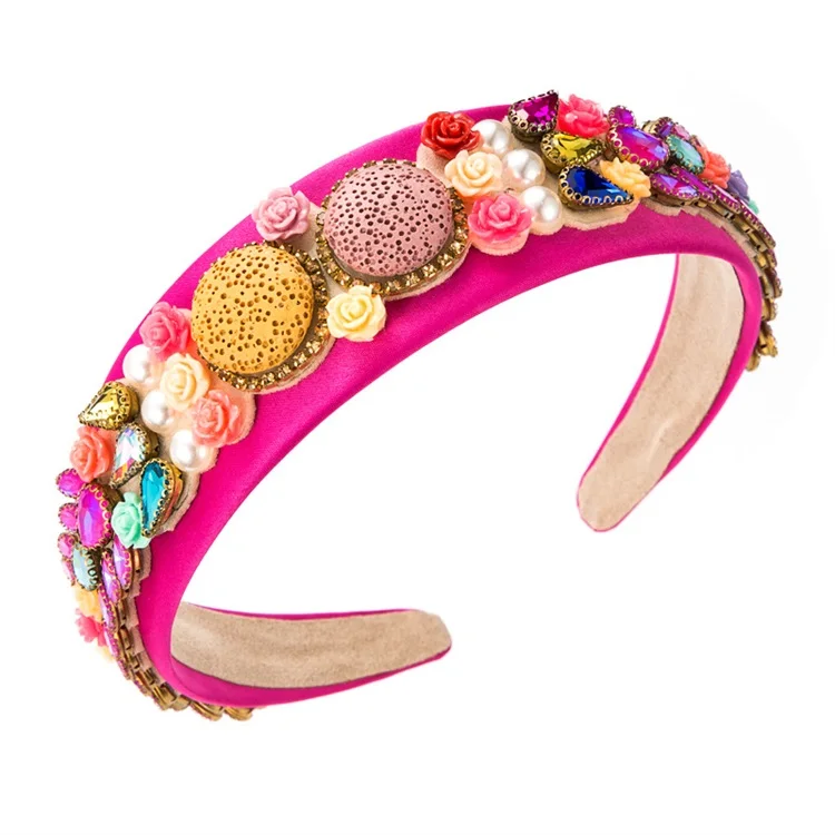 Macarone цвет повязки для волос в стиле барокко широкие края украшения для волос Свадебные аксессуары жемчужного цвета с цветком, инкрустированные с разноцветными стразами ленты для волос