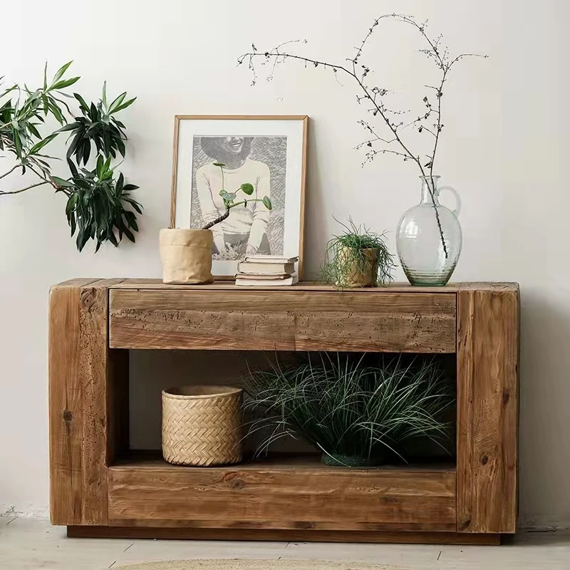 Industrial & vintage  handmade recycled wood Console Table with drawers