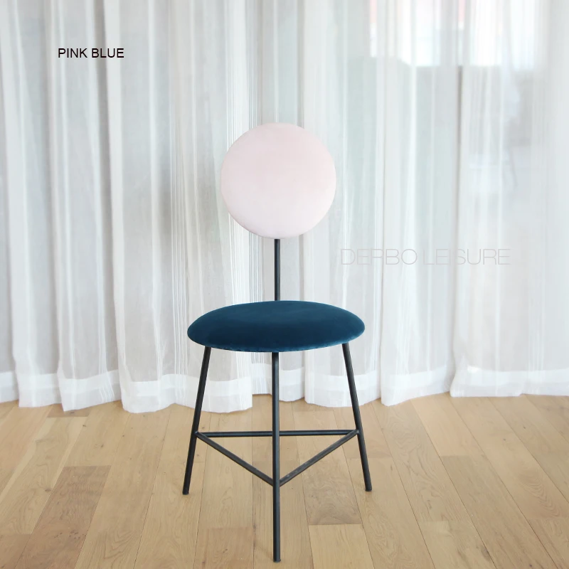 
loft metal double color velutum velvet fabric Upholstered soft cover dining makeup stool chair 