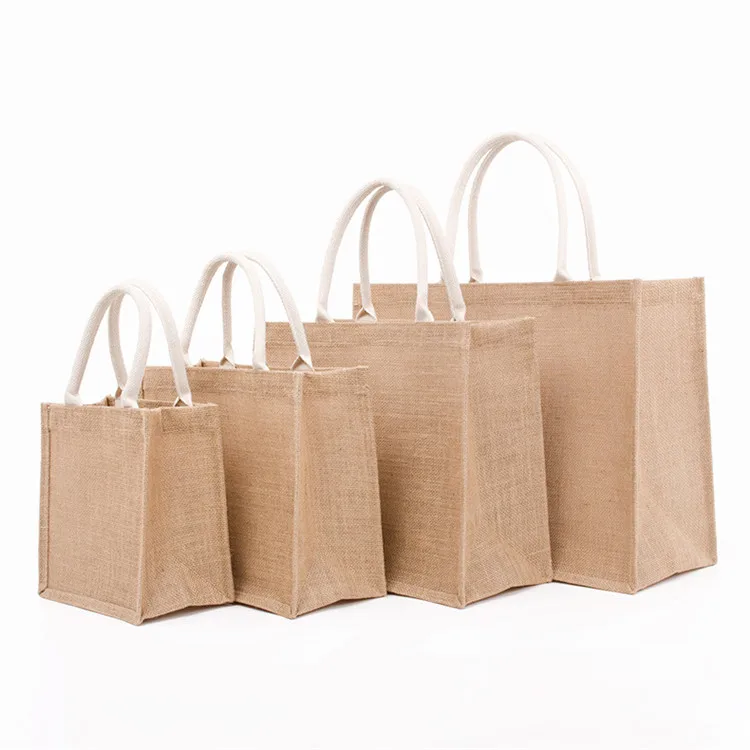 Customizing printed Eco friendly Fancy Reusable Beach tote Grocery Jute Gift bags for shopping