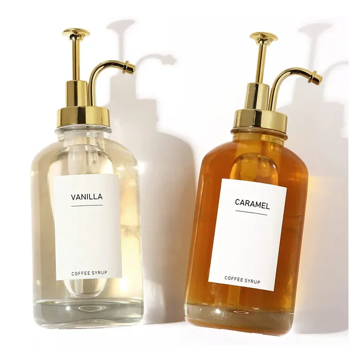 Coffee Syrup Dispenser Coffee Bar Pump Dispenser Glass Syrup Bottle 500ml 16oz Maple Coffee Syrup Pump Bottles