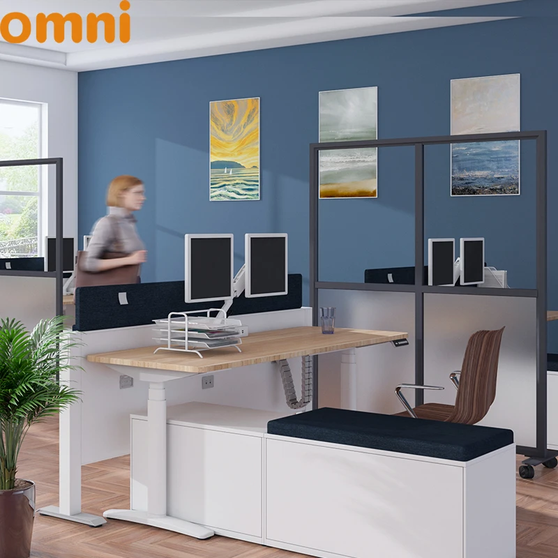 Aluminum Frame Workplace Division Freestanding Partition Screen with Wheels