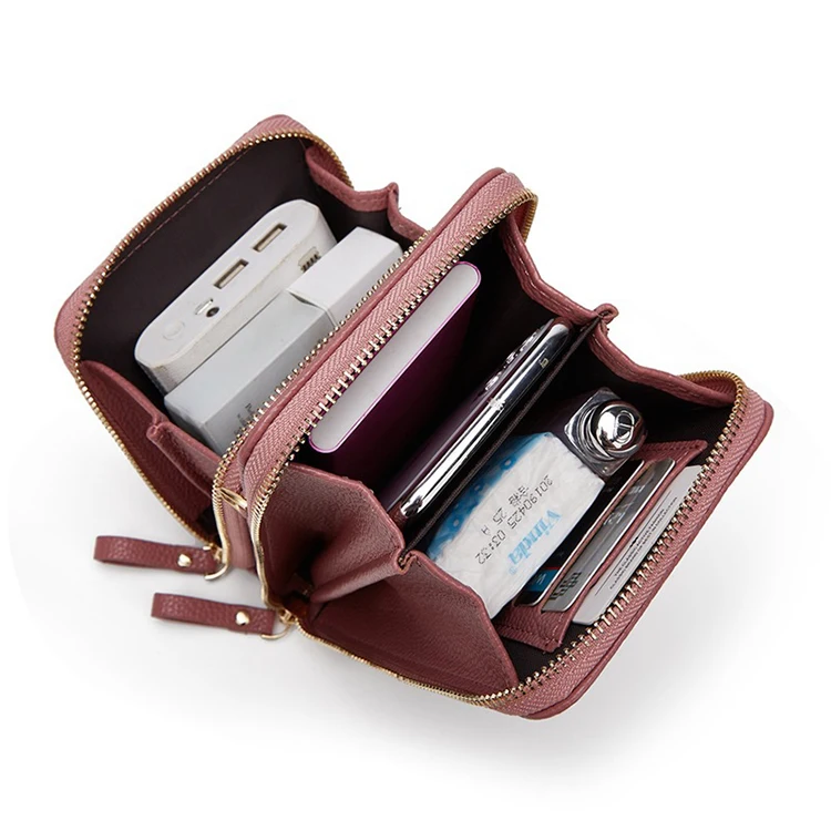 Custom Ladies Wallets Small Shoulder Bag Cell Phone Purse Large Capacity Litchi Grain Solid Color Crossbody Phone Bags For Women