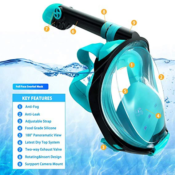  Full Face Diving Oxygen Breathing Masks For Adult Kids 180 Degree View Snorkeling Mask Snorkel