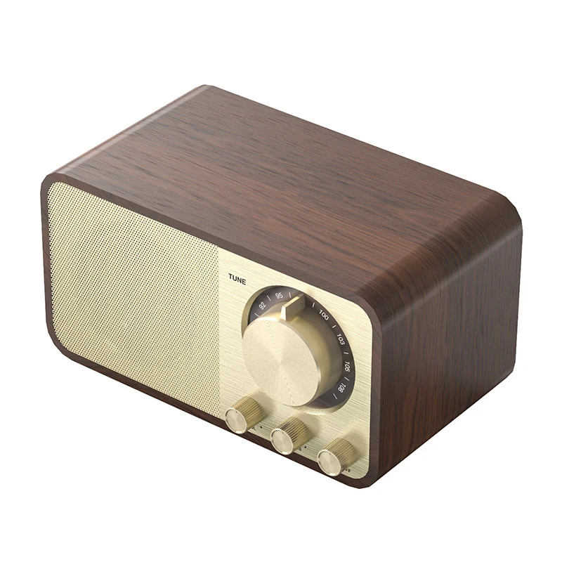 New Stereo Sound Wireless Speaker Portable am FM 3 Band Walnut-Retro Radio Desktop Wooden HI-FI Speaker with Radio
