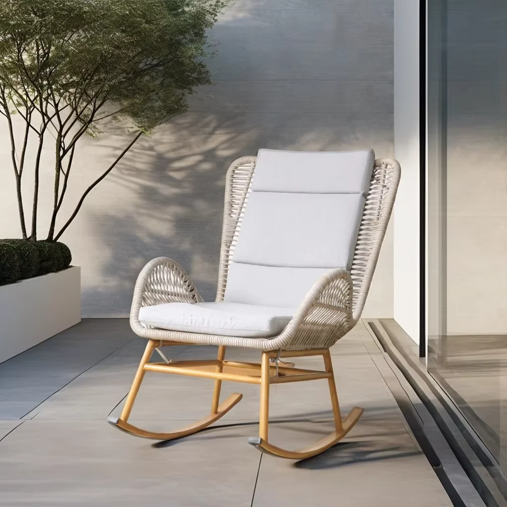 garden rocking chair with cushion aluminum wicker swing PE rattan waterproof outdoor table and chairs balcony set  furniture