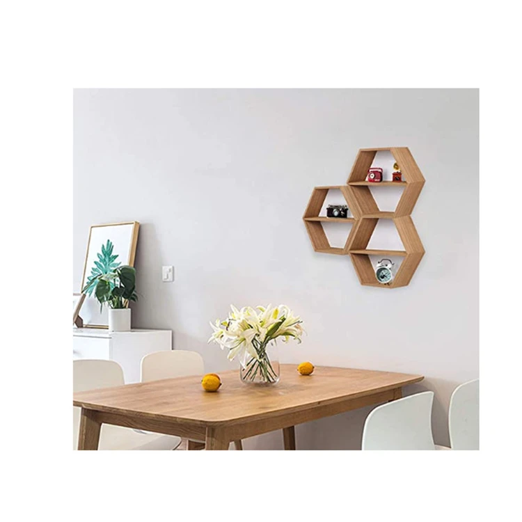 
2 Tiers hanging Christmas decorative display holder wall mounted hexagonal floating shelves 