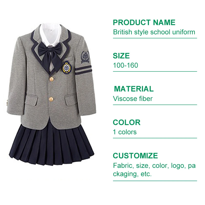 5 pieces manufacture customized logo children shirt coat kids dress design primary school kindergarten school uniform for girls