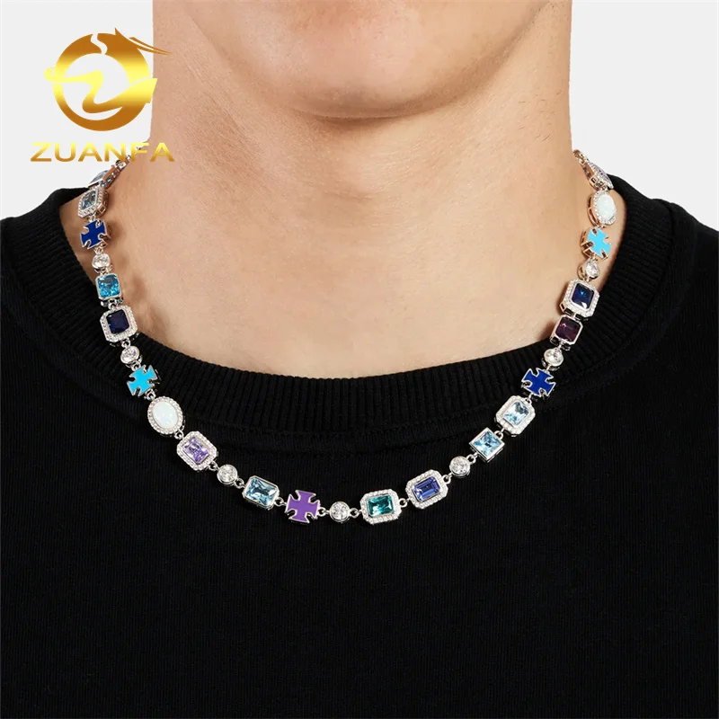 New Arrival  Fashion Jewelry Men Stree Fashion Icd Out 5A Cz Multi Color Gemstone Hip Hop Mutif Necklace