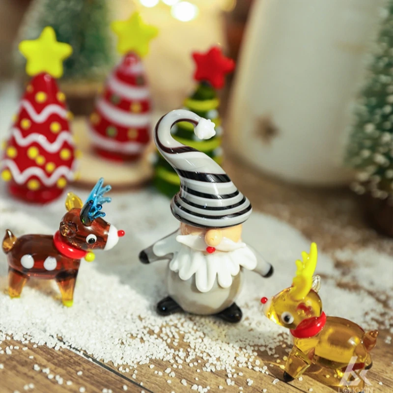 Handmade Christmas Glass Figurines Mini Christmas Figurine Tabletop Home Decorations Gifts Collectibles Colorful Art Hand Made