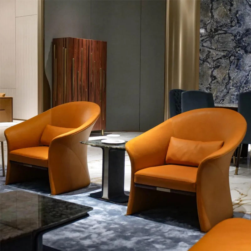 MODENFILI Luxury Modern Design Lounge Chair Elegant Home Furniture with Genuine Leather Comfortable for Living Room Use