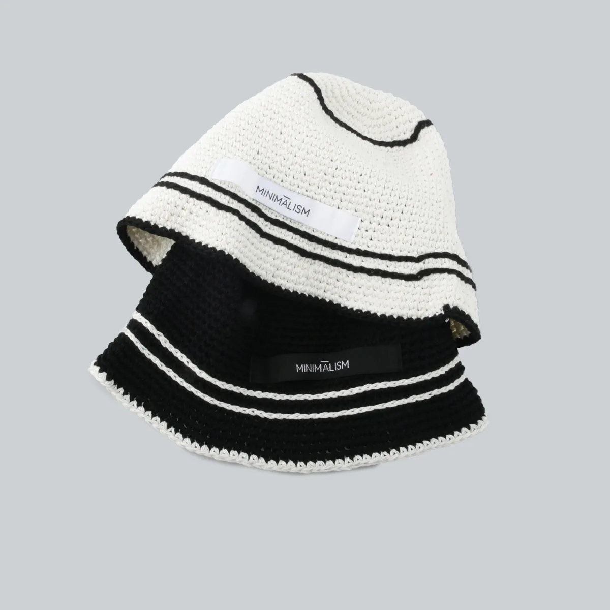Japanese Crochet Knit Bucket Hat For Women Winter Trend High Quality Fisherman Hat Designer Black & White Contrast Bob Panama