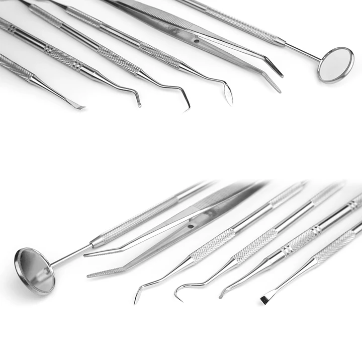 High Quality 6 pcs Set Stainless Steel Teeth Cleaning Kit with Tooth Scraper Mirror Tweezers