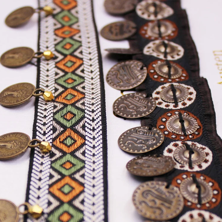 Hot Sale Retro Copper Handmade Nail Beads Ribbon National Style Ancient Costume Lace DIY Clothing Accessories Lace Ribbon