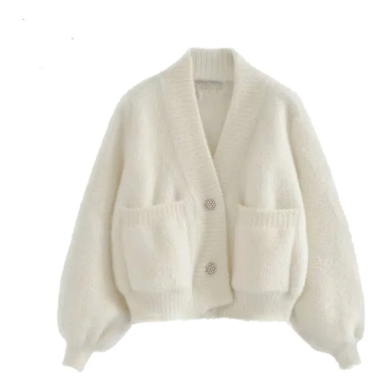 Elegant Autumn Women Faux Mink Fur Knitted Short Thick Cardigan Sweater Coat