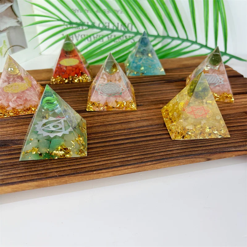 Wholesale Price Crystal Healing Stone Mixed Material Crystal Chips Resin Pyramid For Decoration