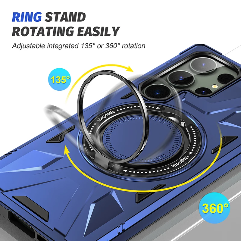 New Arrival Magnetic Phone Cases For Samsung S24 S23 Plus Ultra S23 FE Wireless Charging Ring Holder Kickstand Shockproof Cover