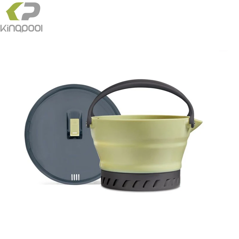 Kingpool 1.3L Heat Exchanger Portable Outdoor Hiking Travel Collapsible Kettle Ultralight Foldable Silicone Camping Kettle