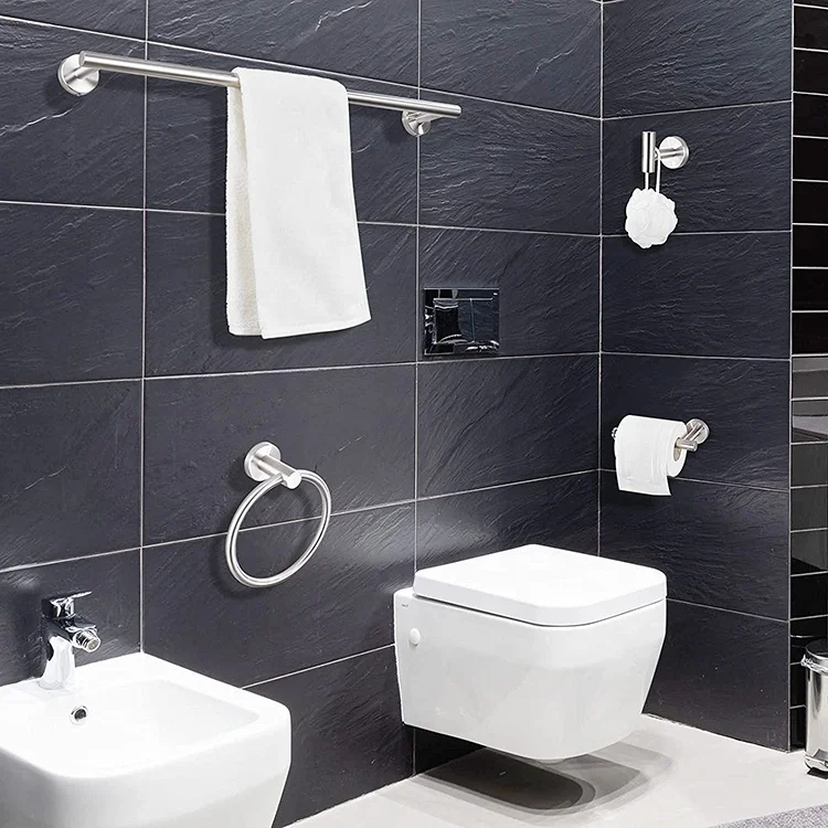 Bathroom Hardware Set Silver Polish Bathrobe Hook Long Towel Rail Bar Tissue Paper Holder Bathroom Accessories