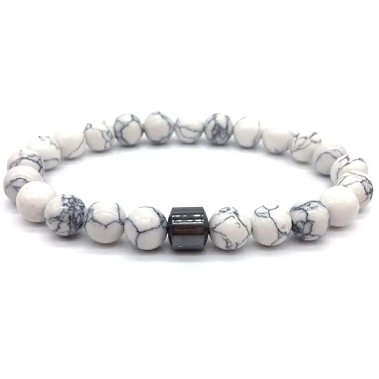 Natural Howlite Bead Charm Bracelet Adjustable Handmade Woven Gemstone Bracelet for Women Men Fashion Jewelry