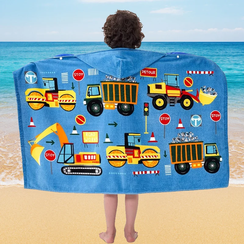 Children Printed Hooded Towel Cartoon Absorbed  100% Cotton  Factory Swimming Kids poncho Hooded Bath Beach Towel