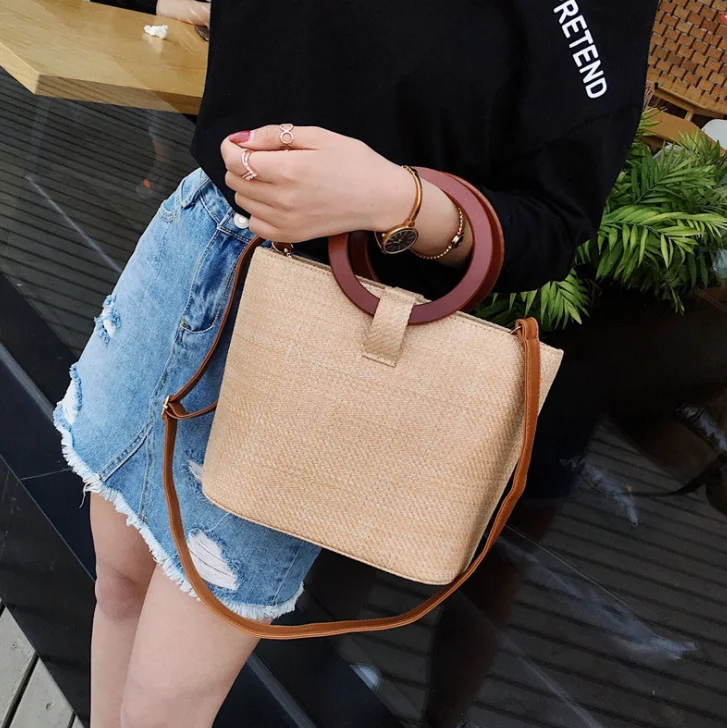Summer Wholesale Straw New Products Fashion Casual Retro Pure Travel Beach Bags Ring Handle Handbag For Women