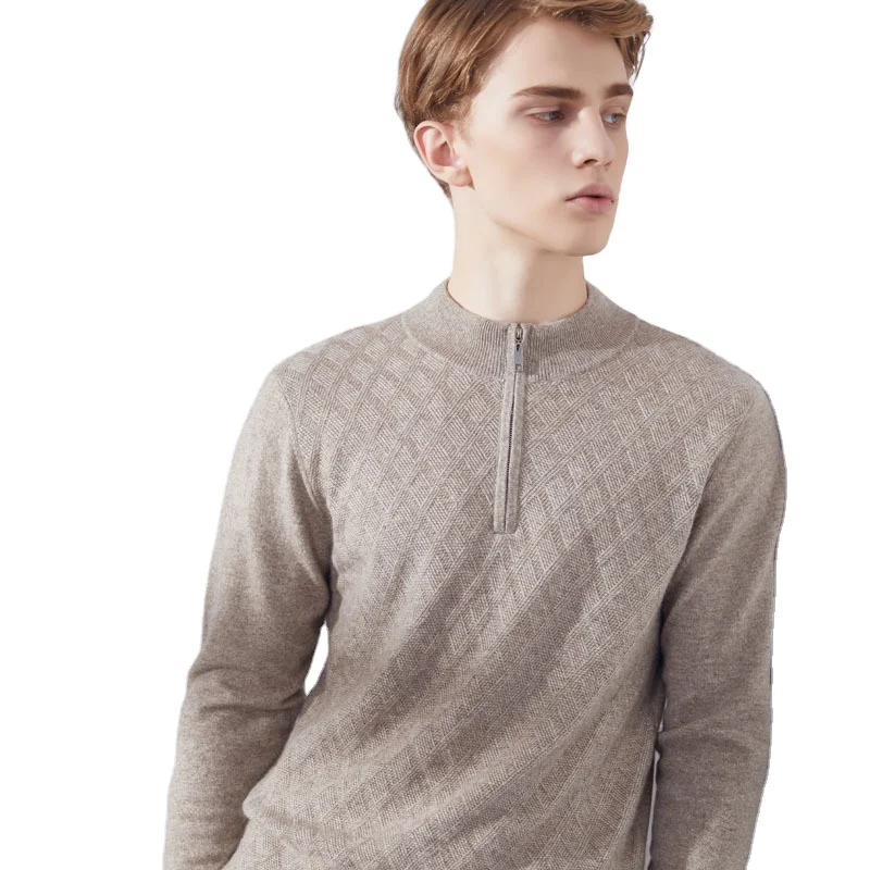 New Fashion Mens Half Zip Sweater Half Turtleneck Men Knitted 100% Cashmere Casual Pullover Sweater